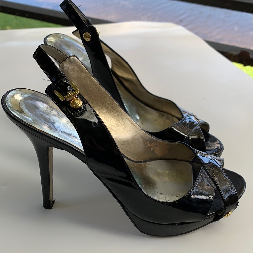 Guess Black Patent Slingback Peep Toe High Heels